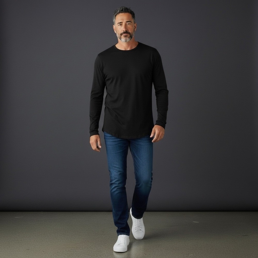 Kit and Ace Men's Stretch Long Sleeve V-Neck‎ Jersey T-Shirt Black Size Medium